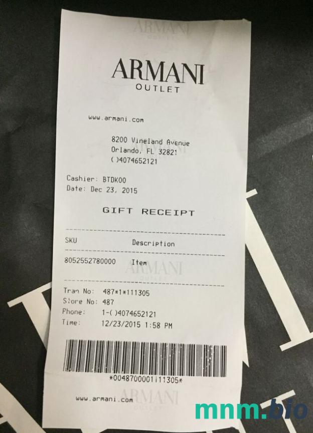 Armani Outlet szablon pokwitowania płatności PSD
